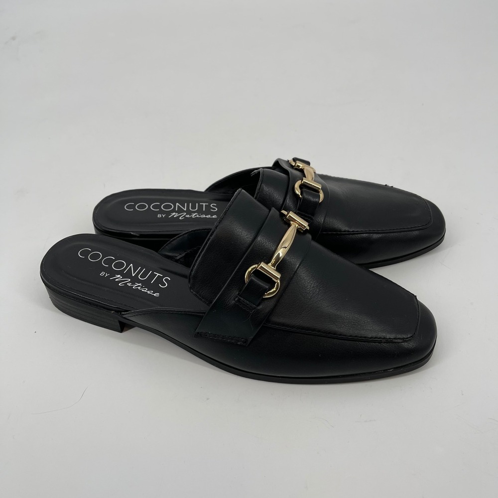 Coconuts by Matisse Black Mules Gold Bit Buckle‎ Detail Elegant Slip Ons Size 9